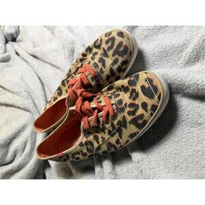 Keds Women's Leopard Print Canvas Sneakers with Orange Laces, Size 9